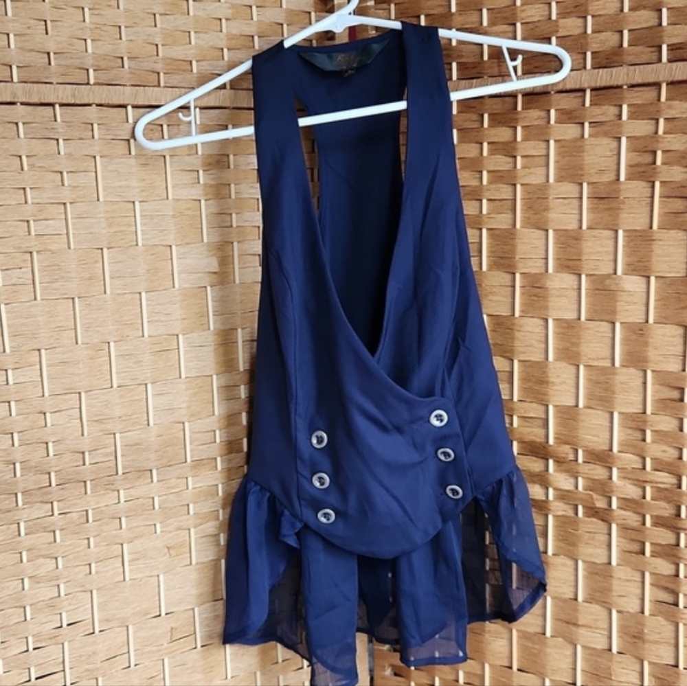 DISNEY, ALICE & Wonderland, Navy Blue Button Up, layered with sheer, Vest  Top - Picture 2 of 5